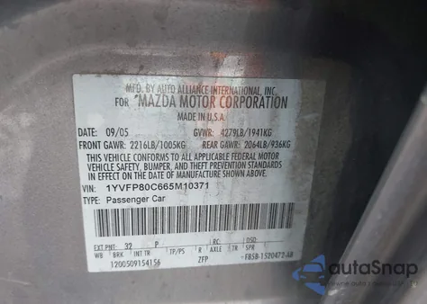 2006 Mazda Mazda6 I z USA, uszkodzony, nr VIN 1YVFP80C665M10371